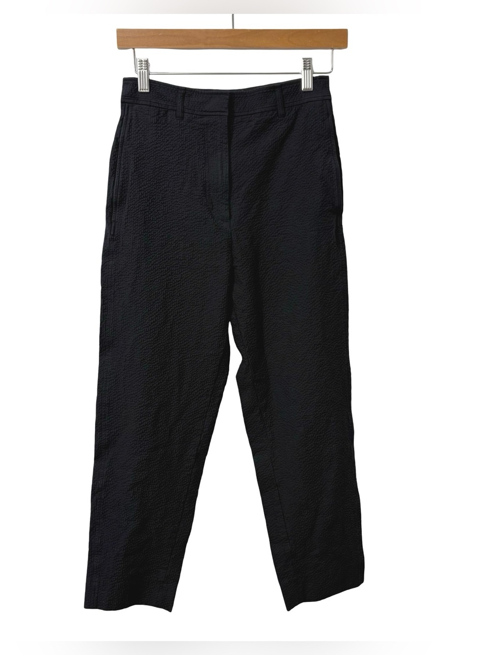 COS Women’s Black Straight Leg Textured Cropped Trousers Size 2 Cotton